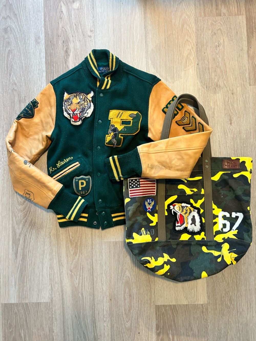 Rare Polo Ralph Lauren Signature Tigers Varsity Bomber Jacket w/ RL Tote